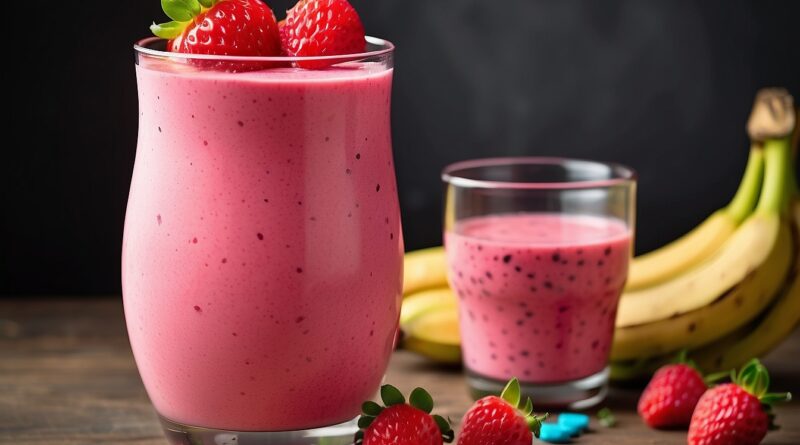 Batido de fresa, banano y sandía