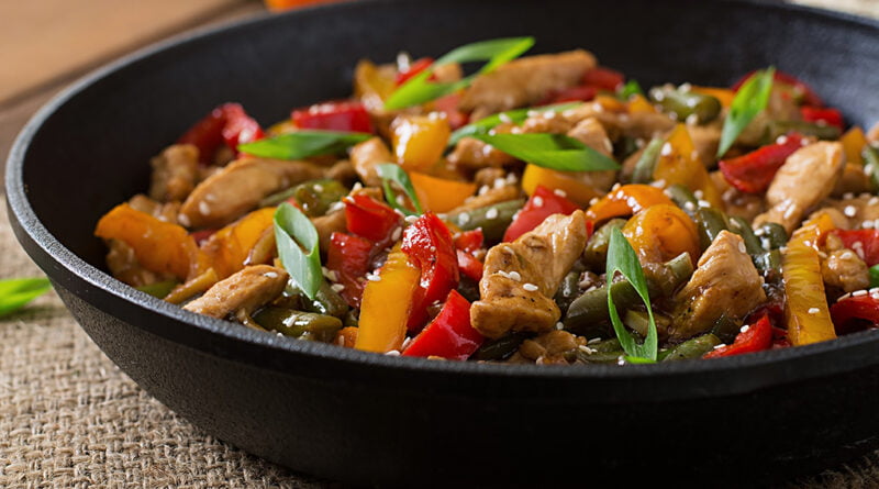 Pollo en salsa de sésamo y calabaza