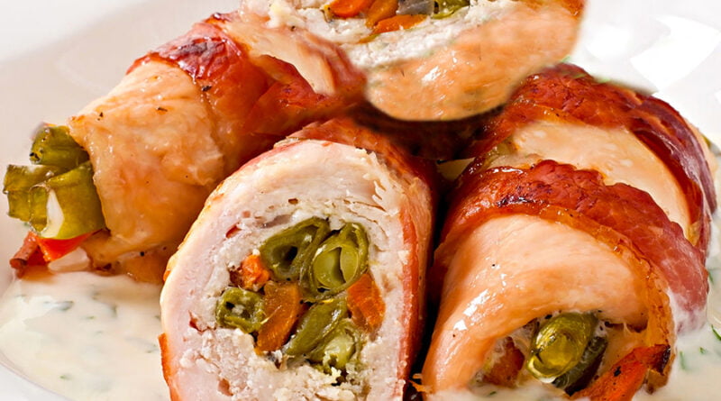 Rollos de pollo con vegetales